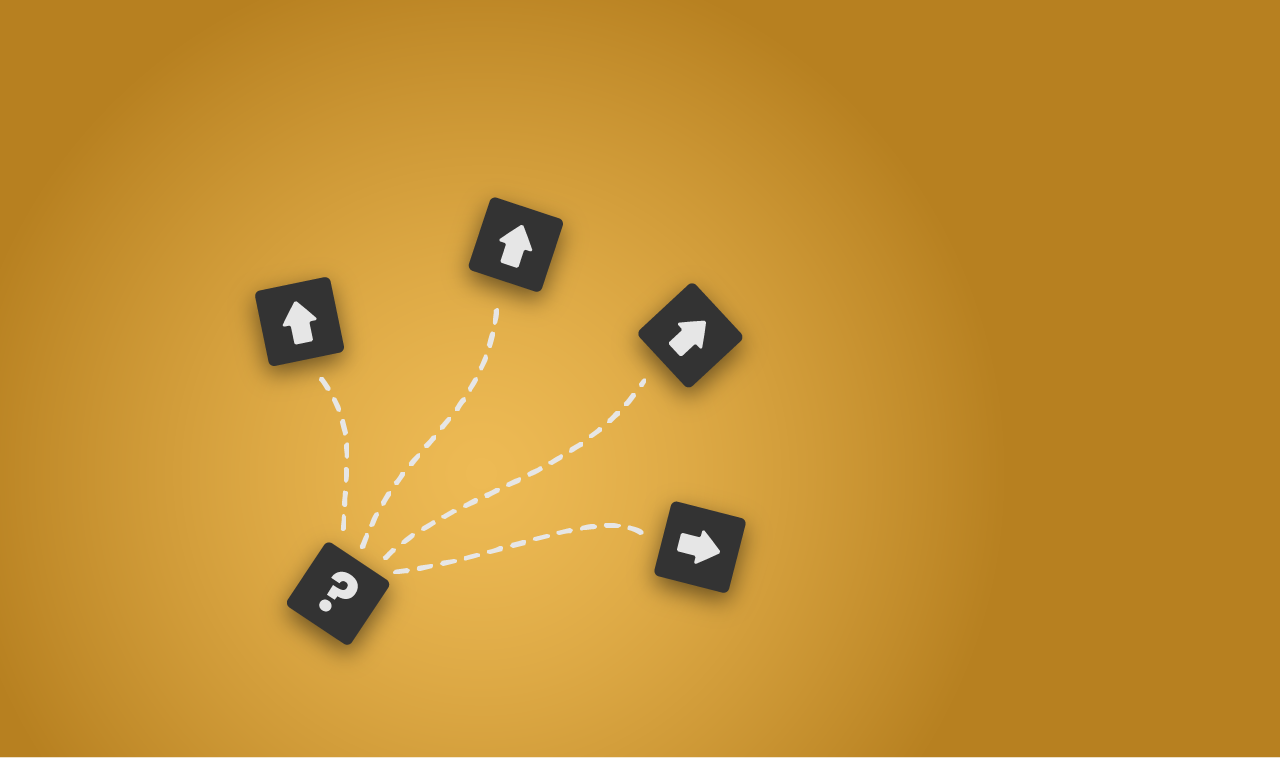 Blocks with arrows pointing in different directions, indicating multiple different possible routes